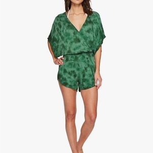 Green Dragon Green Tie-Dye Festival Summer Wrap Pull On Romper | L
